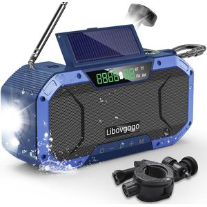 Draagbare Noodradio met Spatwaterdicht Bluetooth, AM/FM, Zonne-zwengel, Zaklamp en Powerbank