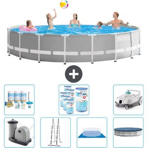 Intex Rond Prism Frame Zwembad - 548 x 122 cm - Grijs - Inclusief Pomp - Ladder - Grondzeil - Afdekzeil Onderhoudspakket - Filters - Stofzuiger