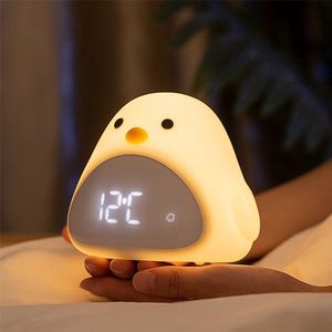 Schattige vogelwekker met nachtlampje, led-nachtlampje, USB-oplaadfunctie, cartoonklok, nachtlampje voor de slaapkamer en babykamer- Nachtlampje - Slaaptrainer - Leeslamp - Tafellamp - Bedlamp Kinderen - Digitale Alarmklok en Wekker - Lichtwekker - L