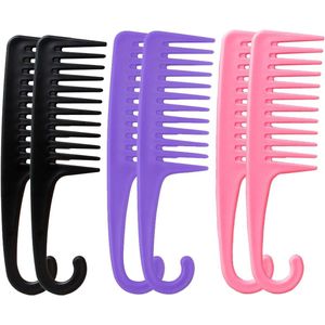 6 stuks grote kammen met brede tanden - douchekam voor nat en krullend haar - antistatisch en stevig met geschikte handgreep