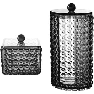 Allecto Plus - Wattenschijfdispenser met deksel voor badkameropslag - Kunststof organizer voor wattenstaafjes en wattenschijfjes - 2 stuks