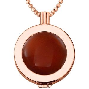 Quiges - Munthouder met Ketting en Munt 33mm Cat's Eye Honing - Rosegoudkleurig - ERHS937
