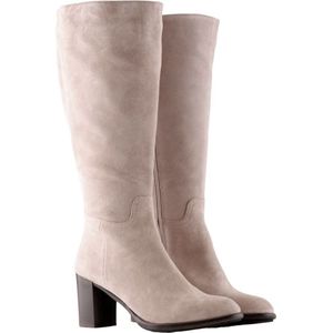 Dames Laarzen Brede Kuiten Nina Suede in Beige Kuitomtrek 48 cm, schoenmaat 41