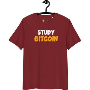 Bitcoin T-shirt - Study Bitcoin - Unisex - 100% Biologisch Katoen - Bordeaux Rood - Maat M | Bitcoin cadeau| Crypto cadeau| Bitcoin T-shirt| Crypto T-shirt| Crypto Shirt| Bitcoin Shirt| Bitcoin Merch| Crypto Merch| Bitcoin Kleding