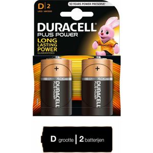 Duracell Plus alkaline D-batterijen, verpakking van 2