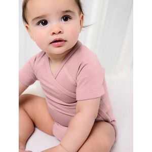 Wollen Overslagromper korte mouw – Merinowol - Misty Rose 50