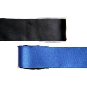 Satijn sierlint pakket - zwart/blauw - 2,5 cm x 25 meter - Hobby/decoratie/knutselen - 2x rollen