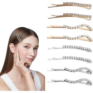Allecto plus - Kristalhaarspelden Set van 8 stuks - Strass, diamant, glanzend - Metaal - Haaraccessoires voor vrouwen, meisjes, dames