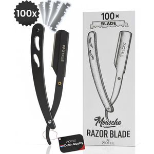 ProTrue Open Scheermes met 100 Scheermesjes - Klassiek Barbiersmes - Shavette - Safety razor - Straight Razor voor mannen