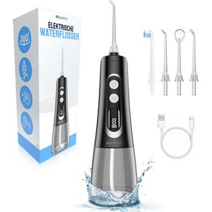 BELLAVITA ® Waterflosser - Draadloos - Tandsteen Verwijderaar - 9 Standen - 300ml - 4 Opzetstukken - Monddouche - Flosapparaat - Flosapparaten - Zwart - Gebit - Tanden - Sinterklaas - Black Friday - Kerst - Kerstmis