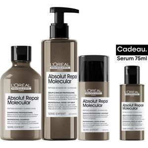 L'Oréal Professionnel Absolut Repair Molecular Bundel + cadeau - Shampoo 300ml, Masker 250ml, Leave-in 100ml en cadeau Rinse-Off serum 75ml - Voordeelverpakking