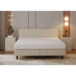 Nessa® - 160x200 Boxspring Bjorn Crème - Beige - Inclusief 20cm dik HR45 Koudschuim Comfort matras