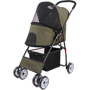 One stop shop - Huisdier Wandelwagen - Honden buggy - Inklapbaar - Met Boodschappenmand - Incl. Gaasvenster/Zonnekap - Dicht Te Ritsen - Met Rem - Groen