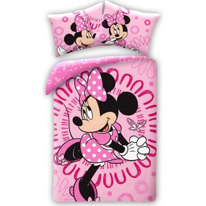 Roze Minnie Mouse Dekbedovertrek- 140 X 200 Cm – Katoen – 70 X 90 Cm