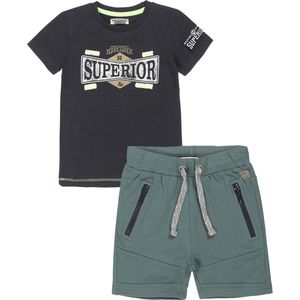 DJ Dutchjeans - Kledingset(2delig) - Short groen - Shirt antraciet met print - Maat 98