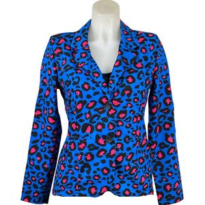 Angelle Milan - Blauw-fuchsia print blazer voor Dames - Travelstof - Comfort - Strijkvrij - Duurzaam - Maat S - In 5 maten!
