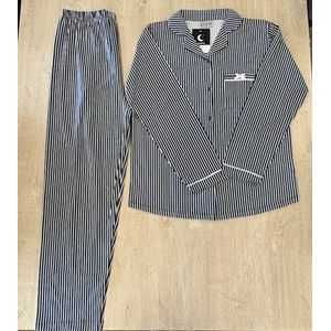 Lunatex - dames pyjama 124239 met doorknoop - 100% katoen - donkerblauw met wit - maat M