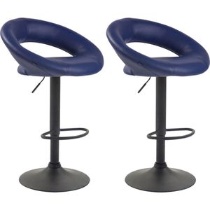 Luxe barkruk Dupa - Blauw zwart - Set van 2 - Zithoogte 60-81 cm - In hoogte verstelbaar - Voor keuken en bar - Met rugleuning - Ergonomisch - Barstoelen leer