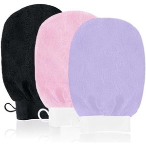 PolkaHome Body Scrub Handschoenen, 3 stuks, Exfoliërende Douchehandschoenen voor een Gladde Huid, Zwart