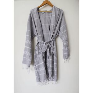 Aquatolia - Kadyanda -Badjas katoen met capuchon ochtendjas - Hamam Sauna Badjas - L*XL - Grijs