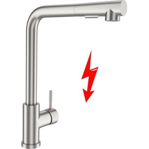 Lagedruk-armatuur, keukenkraan, lage druk, keukenkraan, mengkraan met douche, uittrekbare spoelbakarmatuur, keuken, twee straalsoorten, waterstraalsoorten, 360 graden draaibare kraan
