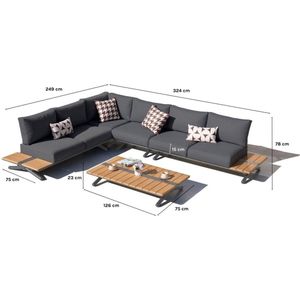 LUX outdoor living Manchester hoek loungeset 5-delig | aluminium + teakhout | 324x249cm | antraciet | 5 personen