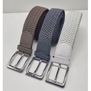 Elastische broekriem Stretch riem Vlecht riem Gevlochten riem Elastiek riem - unisex - Kleur 1-Wit 2-Grijs 3-Kaki 115 CM 3 pack deal van SKB Fashion