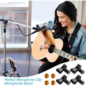 Famanu Universele microfoonhouder, microfoonclip, veerveer, microfoonklem met 5/8 inch schroefmoer-adapter voor draadloze en handmicrofoon, 4 stuks