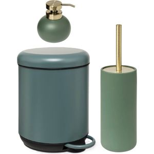 5Five Set van zeeppompje toiletborstel en pedaalemmer - ficus groen
