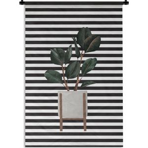Wandkleed PlantenKerst illustraties - Illustratie van een plant met ovalen bladeren op een gestreepte achtergrond Wandkleed katoen 60x90 cm - Wandtapijt met foto