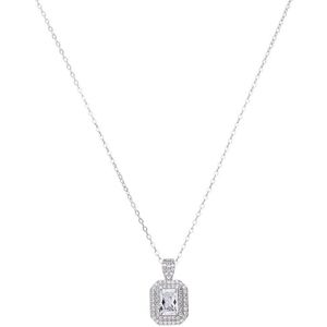 Lucardi - Dames Zilveren Ketting met Hanger Rechthoek met Zirkonia - 925 Zilver - 45 cm