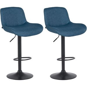CLP Solon Set van 2 barkrukken - met rugleuning - in hoogte verstelbaar - draaibaar - zwart frame - mat zwart/blauw