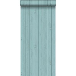 krijtverf vliesbehang smalle houten vintage sloophout planken vergrijsd zee groen turquoise - 128855 van ESTAhome