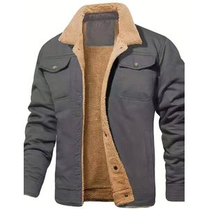 Casual winterjas voor heren met meerdere zakken - Olijfgroene Bomber-stijl, Sluiting met knoop, Polyestervoering, Normale pasvorm voor herfst en winter, Herfstbovenkleding, Klassieke omgeslagen kraag, Niet-stretch stof