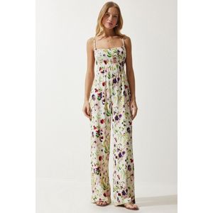 Happinessistanbul Ecrugroene Gebreide Damesjumpsuit Met Gedetailleerd Patroon Ub00245