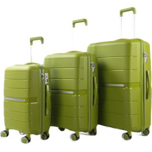 Kofferset Traveleo BABIJ - 3-delig - Complete Set - Koffer - Handbagage 35L + 65L en 90L Ruimbagage Polypropyleen PPS01 Groen