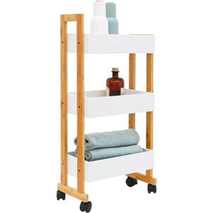 Ruimtebesparende Bamboe Trolley - 38x20x80 Houten Rek op Wielen