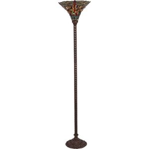 LumiLamp Tiffany Vloerlamp Ø 38x186 cm Bruin Rood Glas Kunststof Rechthoek Staande Lamp