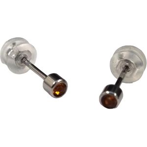 Aramat jewels ® - Zweerknopjes geboortesteen oorbellen topaas bruin november chirurgisch staal 3mm