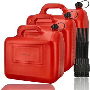 Jerrycan 20 Liter Rood – Set van 3 – Met Lange Schenktuit, Trechter & Vulslang – Brandstof Jerrycans Voor Benzine en Diesel – Kunststof Benzinetank – UN-gekeurde Brandstof jerrycans