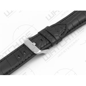 Horlogeband leer alligator print - Carolina zwart 24 mm