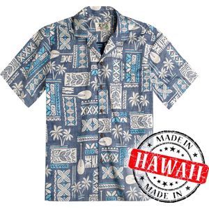 Hawaii Blouse Mannen - Shirt - Hemd - 100% Katoen - Overhemd Heren Korte Mouw - Made in Hawaii ""Tapa Blauw"" Maat XL