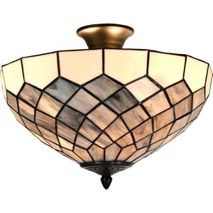 LumiLamp Plafondlamp Tiffany Ø 41x24 cm Grijs Glas Tiffany Lampen