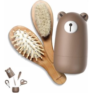 Baby 6-in-1 Verzorgingsset - Houten Haarborstel & Kam - Nagelschaar & Nagelvijl - Pincet Voor Pasgeborenen & Kinderen - Schattige Cadeauverpakking