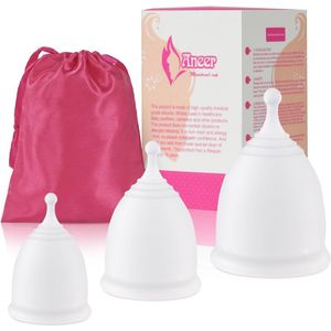 Namajunas - Herbruikbare Menstruatie Cup - Menstruatiedisc - 3 Menstruatiecup Maat XS + S + L - Hypoallergeen, zacht en comfortabel