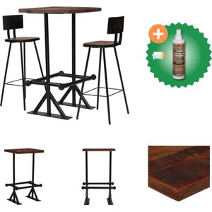vidaXL 3-delige Barset massief gerecycled hout - Set tafel en stoelen - Inclusief Houtreiniger en verfrisser