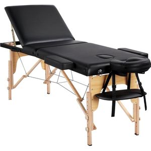 Inklapbare massagetafel met houten poten - cosmetica ligstoel hoogteverstelling - accessoires en draagtas - 3 delen hout