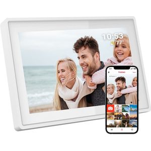 Tiqvi - Digitale fotolijst, WiFi en Frameo App - Fotokader 10 inch - Touchscreen - Wit