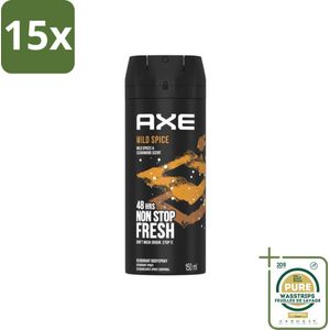 15 x Axe - Deodorant Bodyspray - 48hrs Non Stop Fresh - Wild Spice - Wild Spices & Cedarwood - 150 ml - Bulkverpakking - Deodorant - bodyspray - cederhout geur - mannelijke geur - frisse geur