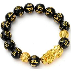 Edmondo - Feng Shui armband - 21 cm - Zwart/Goud- Origineel Feng Shui Rijkdom armband - Feng Shui Pixiu Gold Wealth Bracelet - Attracts Wealth - Geluksbrenger armband